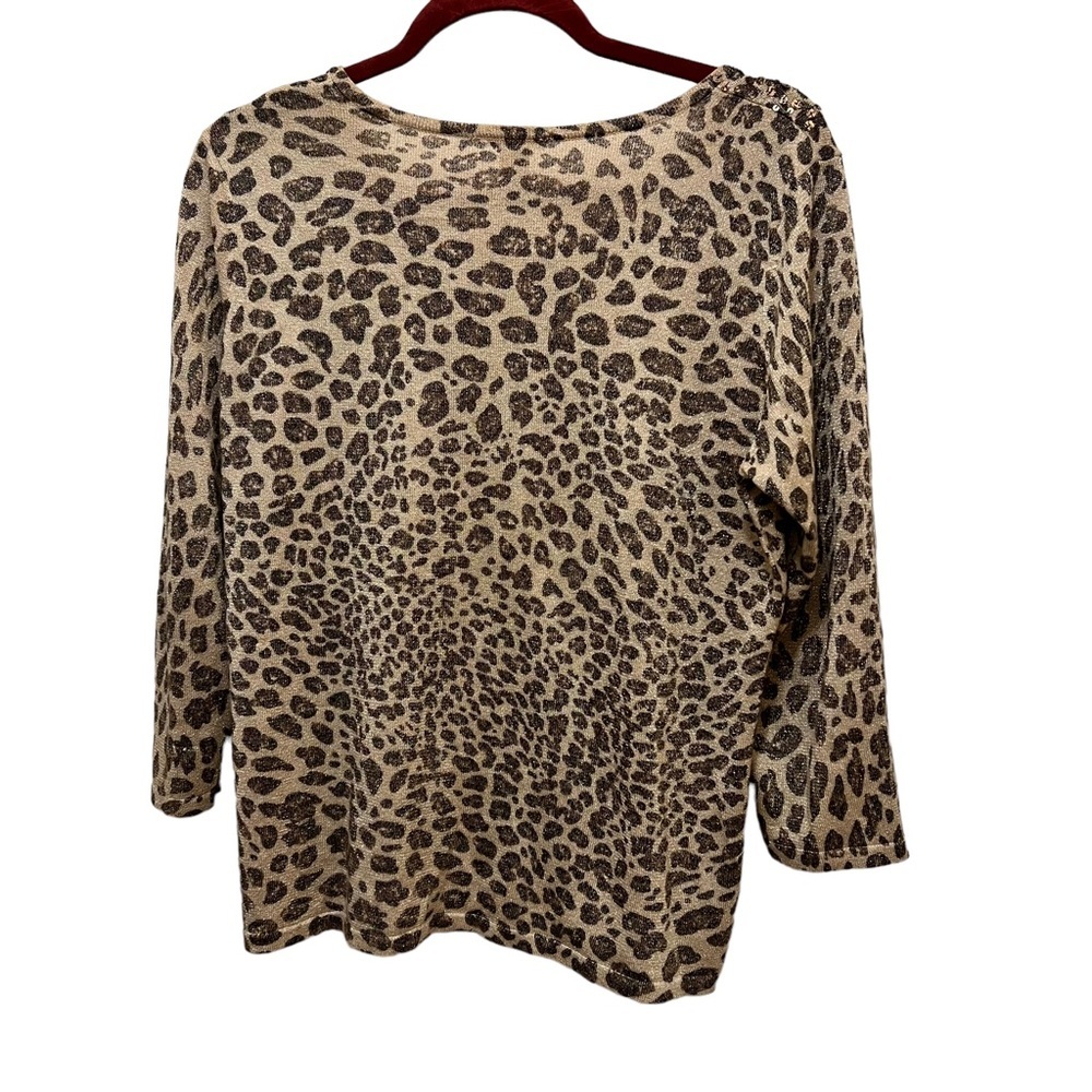 Chico’s Womens Knit Sequined Metallic Cardigan Leopard Print 3/4 sleeve Size 2 - Picture 5 of 8